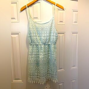 H&M light green crochet detail mini dress